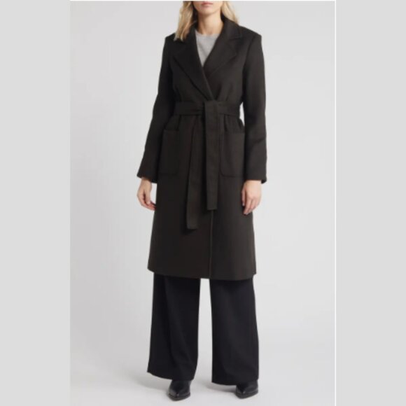 Sam Edleman Wool Blend Belted Coat- Military Green - Picture 1 of 3